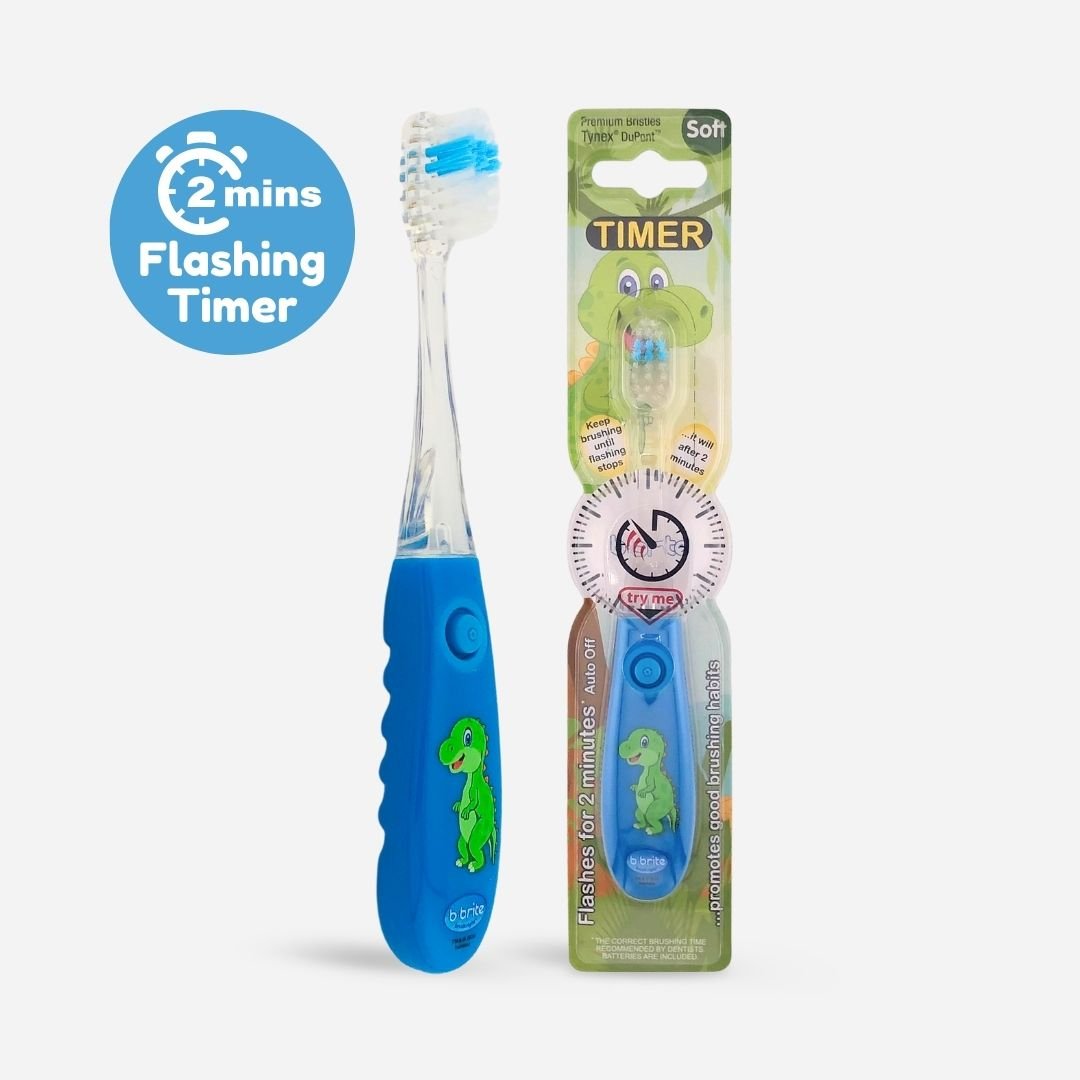 Flashing Kids’ Timer Toothbrush Blue Dinosaur - B-Brite