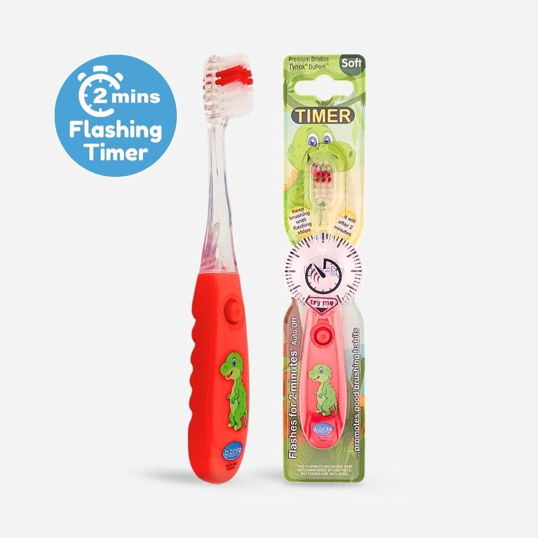 Flashing Kids’ Timer Toothbrush Red Dinosaur - B-Brite