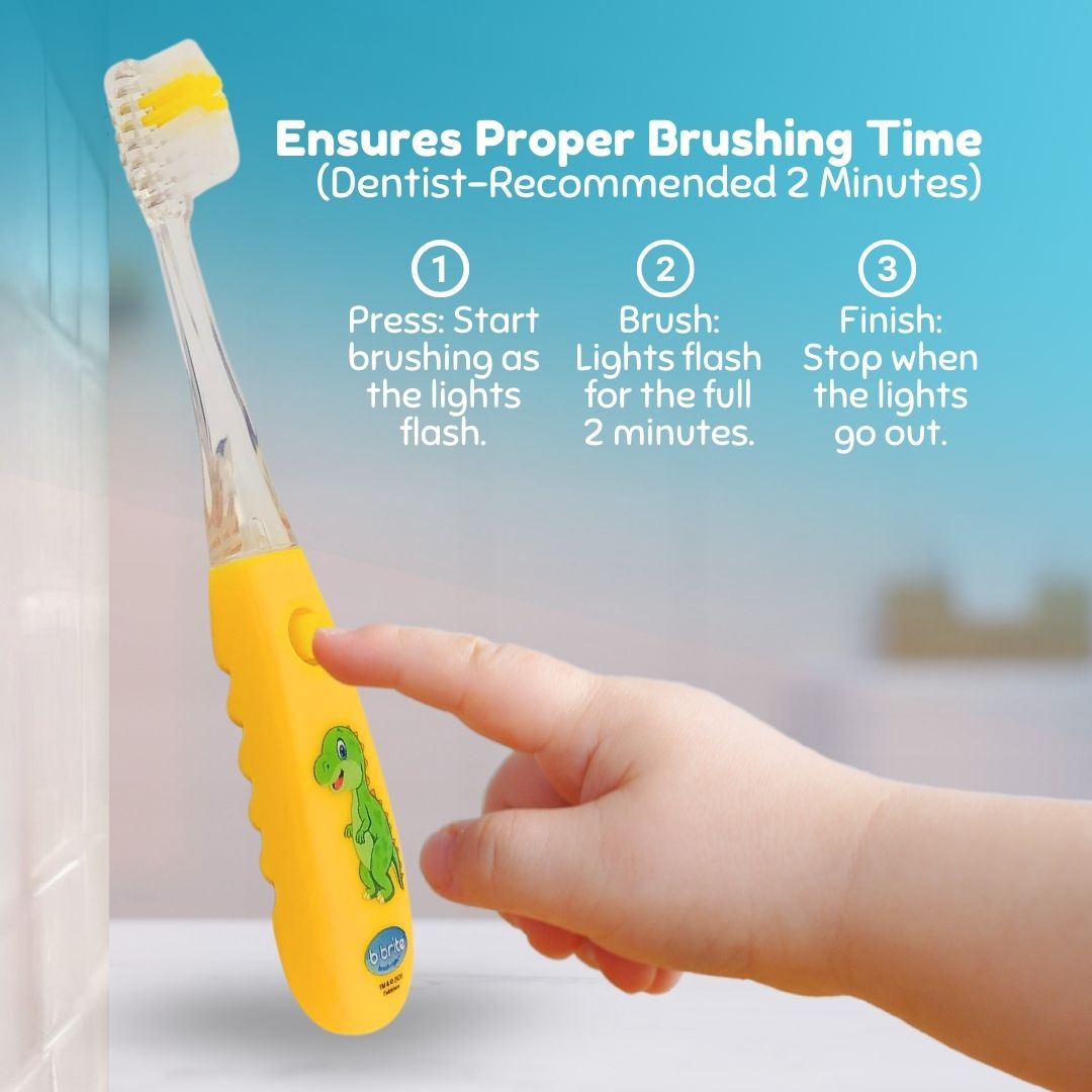 Flashing Kids’ Timer Toothbrush Yellow Dinosaur - B-Brite