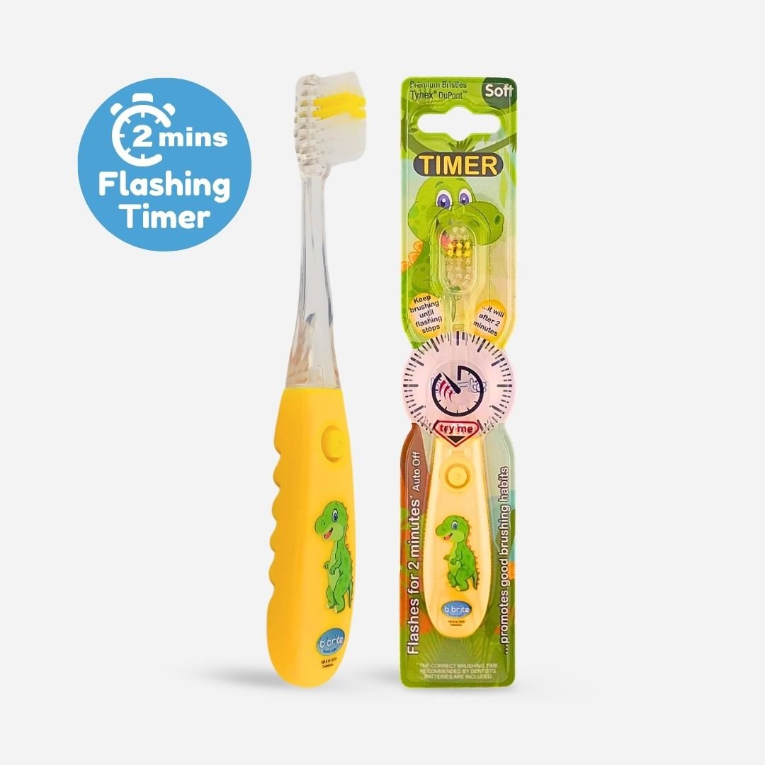 Flashing Kids’ Timer Toothbrush Yellow Dinosaur - B-Brite