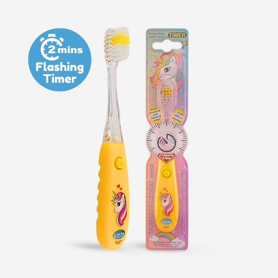 Flashing Kids’ Timer Toothbrush Yellow Unicorn - B-Brite