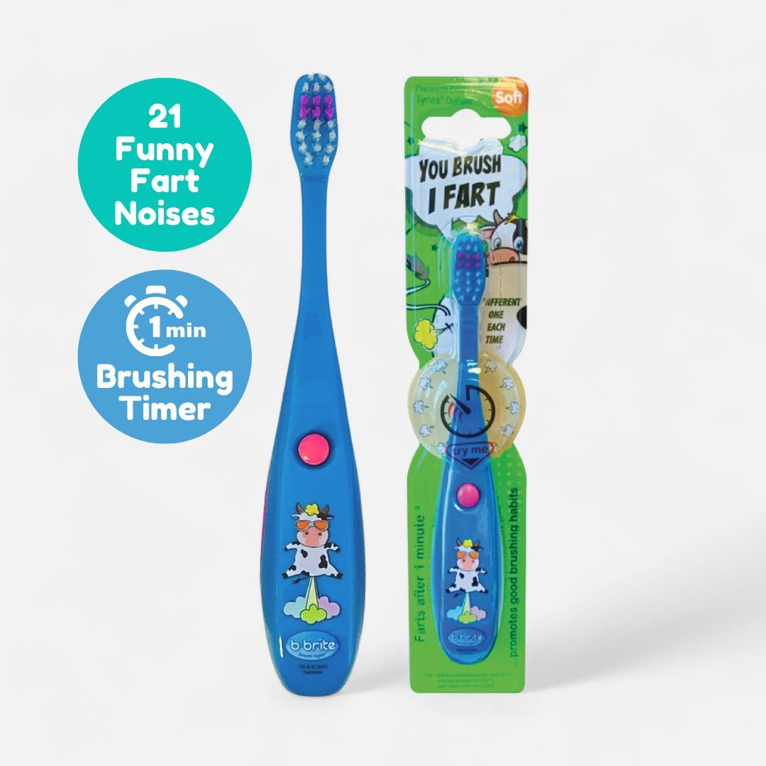 Farting Kids' Timer Toothbrush Blue Cow - B-Brite