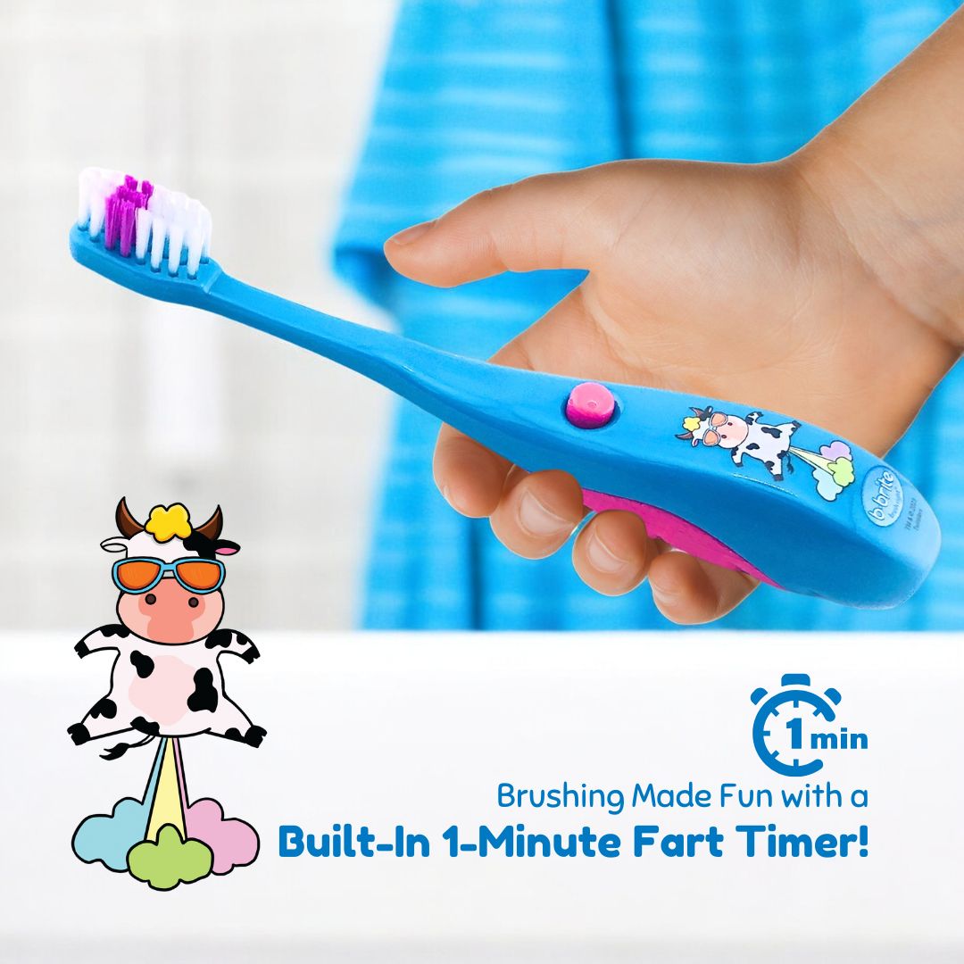 Farting Kids' Timer Toothbrush Blue Cow - B-Brite