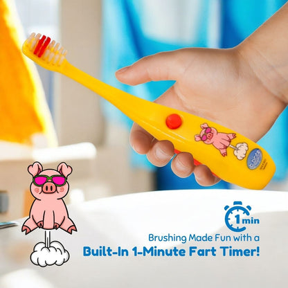 Farting Kids' Timer Toothbrush Yellow Pig - B-Brite