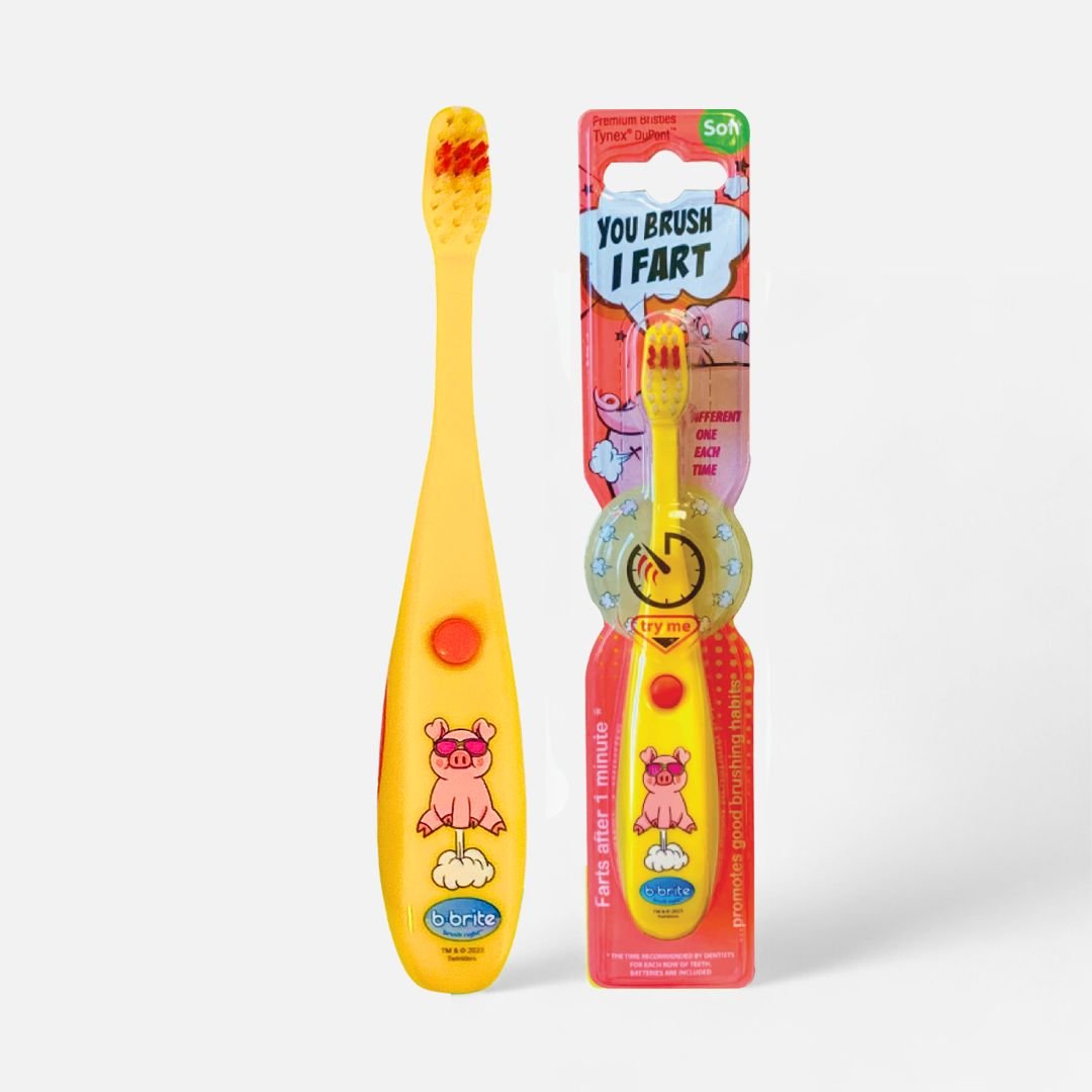 funny timer toothbrush - farting brush with sound effects Yellow Pig - B - Brite