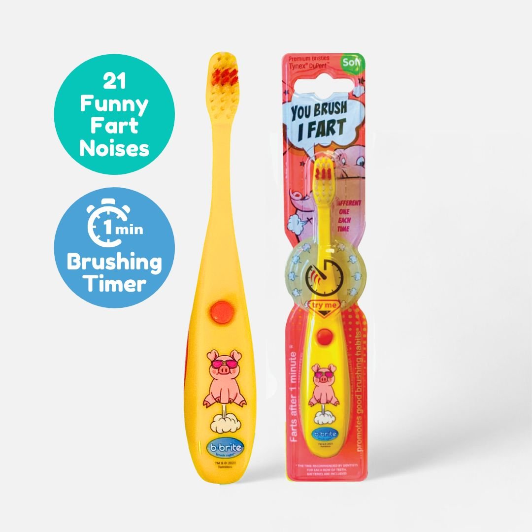 Farting Kids' Timer Toothbrush Yellow Pig - B-Brite