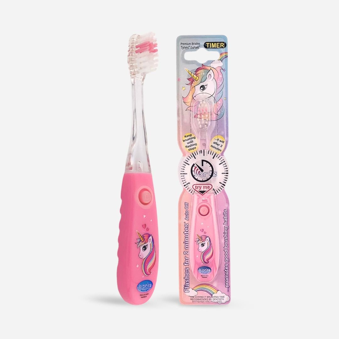 Flashing Glow Toothbrush for Kids – 2-Min Timer Brush Pink Unicorn - B - Brite