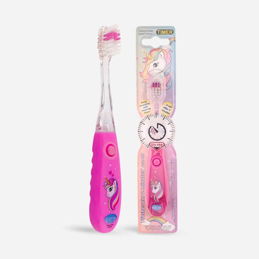 Flashing Glow Toothbrush for Kids – 2-Min Timer Brush Purple Unicorn - B - Brite