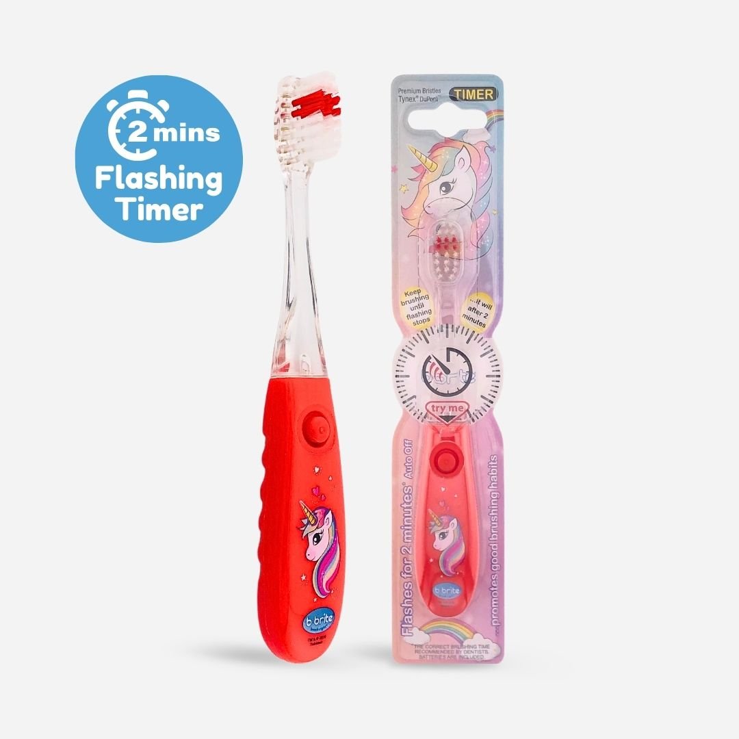 Flashing Kids’ Timer Toothbrush Red Unicorn - B-Brite